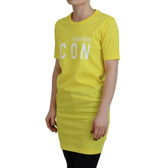 Dsquared² Yellow CottonShiny Icon Renny Dress Crewneck Women's T-shirt - Picture 2 of 5